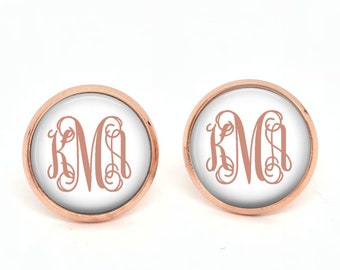 Rose Gold Monogram Earrings, Pendant Earrings, Stud Earrings, Personalized Studs, Personalized Jewelry, Monogram Studs  (820)