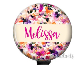 Personalized ID Badge Reel Holder Floral | Retractable Badge Reel Holder | ID Badge Tag | Nurse | Teacher | Student | Style 804