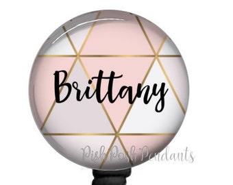 Personalized Geometric Badge Holder with Retractable Reel 843