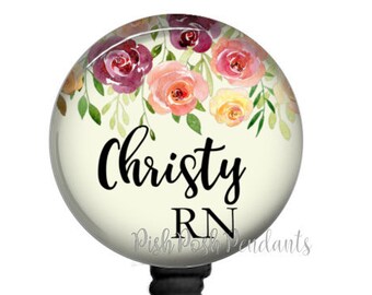 Burgundy Floral ID Badge Holder | Fall Retractable Badge Reel Holder | Personalized Badge Holder | Nurse | Teacher | Student | Style 851