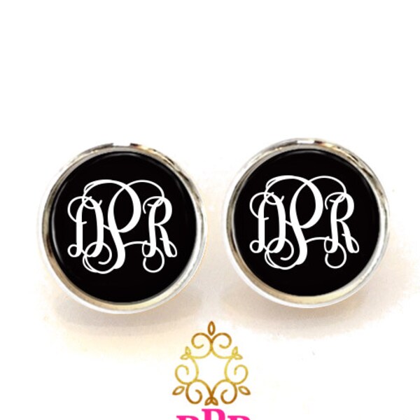 Black Monogram Studs, Monogram Earrings, Monogram Jewelry, Silver Earrings, Gold Earrings, Personalized, Gift for Her 449