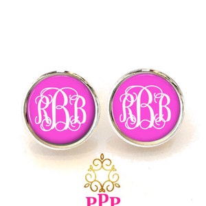 Pink Monogram Earrings, Monogram Studs, Monogram Jewelry, Personalized, Initial Earrings, Gift  (330)