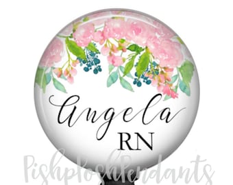 Nurse Badge Reel, Pink Floral Retractable Badge Holder, Name Badge, Work ID Badge Clip, Style 904