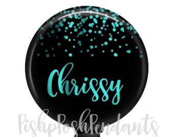 Personalized Badge Reel, Turquoise Confetti Badge Reel, Nurse Badge Holder 958