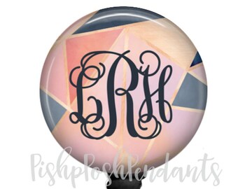 Geometric Monogram Badge Reel, Retratable Badge Holder, Personalized Name Badge Reel, Style 912