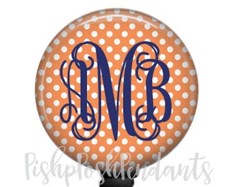 Monogram Id Badge Holder, Polka Dot Personalized Badge Reel, Monogram Badge Reel, Monogram Badge Holder, Name Badge Style 417