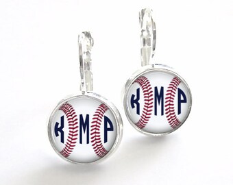 Baseball Dangle Earrings, Bridesmaid Gift, Monogram Jewelry, Personalized Earrings, French Earrings (511)