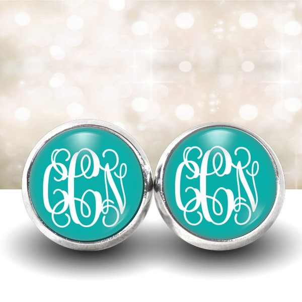 Monogram Jewlery Earrings, Monogram Studs Turquoise, Personalized, Initial Earrings, Gift for Her (382)