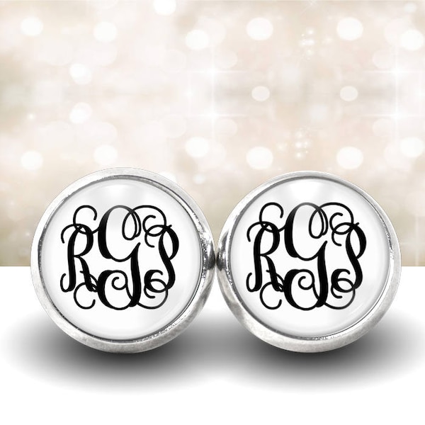 White Monogram Jewelry Earrings, Monogram Studs, Silver Earrings, Initial Jewelry, Gift for Her, 374