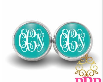 Monogram Earrings Turquoise | Monogram Jewelry | Silver Monogram Earrings | Gift for Her | Gold Monogram Earrings | Style 382