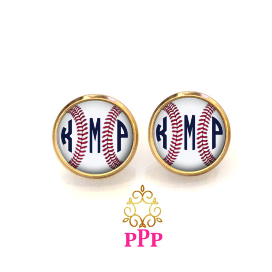 Baseball Monogram Earrings Pendant Earrings Silver Stud Etsy