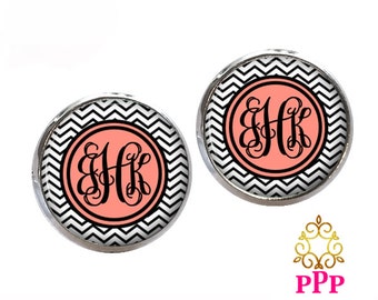 Chevron Monogram Earrings, Pendant Earrings, Silver Stud Earrings, Dangle Earrings, Personalized Studs, Personalized Jewelry, Gift (472)