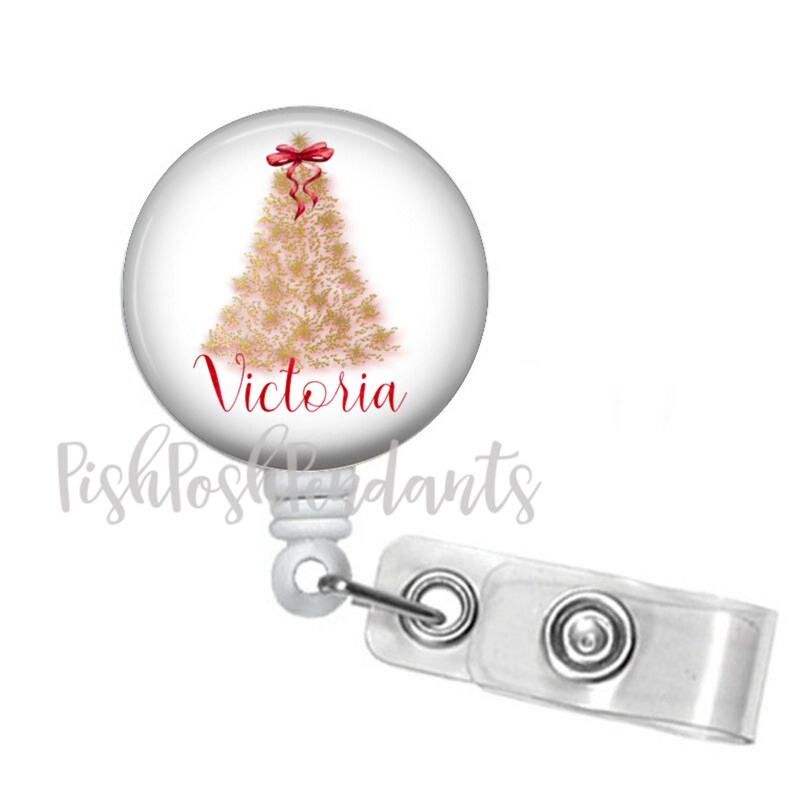 ID Badge Holder Christmas Personalized Badge Reel Style 1056 Badge Holder Holiday Badge Clip