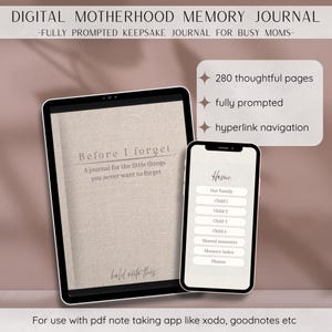 Digital Motherhood Memory Journal with Hyperlinks | Baby & Kids Keepsake Book | Fully Prompted PDF Diary for parents | Family notebook