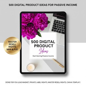 500 digitale Produktideen für ein passives Einkommen | Master Weiterverkaufsrechte | PLR MRR | Done-for-You Canva Vorlage