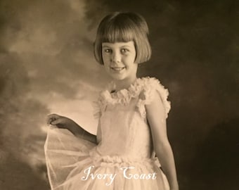 Little Girl in Ballerina Dress Vintage Photo. Digital, Download, sepia, child, dance, portrait, dress up, brown, instant, #15/P2/emic