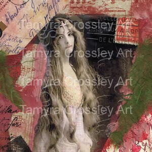 Verzauberte Holz, Kunst Postkarte digital, Download, Mischtechnik, Collage, Frau, Vintage, Bild, Foto, Zigeuner, Dame, rosa, Geheimnis 13/ta/mmoap