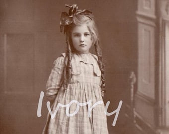 Girl with long ringlets. Vintage, Photo, Digital, Download, portrait, image, sepia, brown, check, child, instant, transfer, sweet, #14/P2