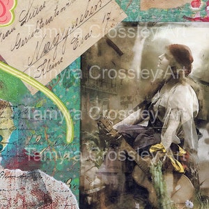 Gypsy Girl. Art Postcard Digital, pobierz, vintage, obraz, kobieta, profil, boho, list, karta, mixed media, kolaż, gitara, 13/ta/mmoap