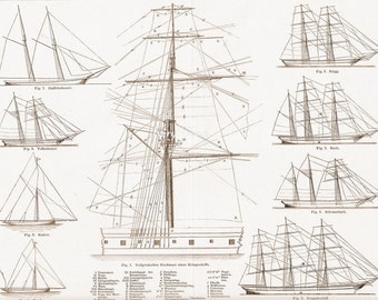 Vintage Ink Plate French Ship Boat Diagram Ocean Voyage