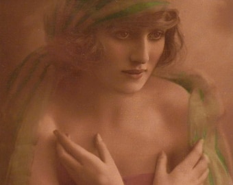 Gypsy Lady with Green Scarf Vintage Image. Digital Download, Instant, printable, photo, woman, boho, transfer, postcard, female,#15/p/EA