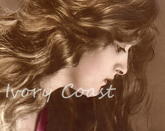 Raven Beauty Vintage Photo. Digital Download, Ephemera, Color, Pink, Burnette, profile, lady, woman, instant, transfer,  #13/PS/EJUN