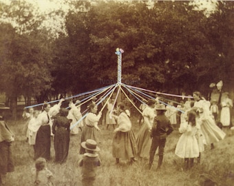 Maypole Dance Vintage Photo. Digital, Download, sepia, May, brown, photograph, party, instant, transfer, image, outdoor, #12/ps/pes