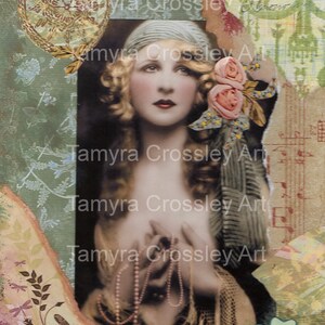 Perlen meines Herzens. Kunst Postkarte Digital, Download, Collage, Mischtechnik, Bild, Frau, Boho, Zigeuner, rosa, blau, Vintage, 13/ta/mmoap