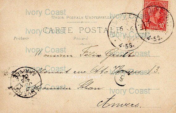 Carte Postale Red Stamp Vintage Postcard Ephemera Digital Etsy