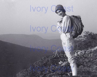 The Adventurer Vintage Lady Hiker Photo.  Digital Download.  Image, ephemera, black and white,  sport, fitness, backpacking, #15P2/ES