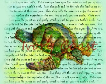 How to walk your Sea Turtle story art. Digital, Download, instant, transfer, image, illustration, beach, seaside, nursery, baby, #12/TA/WA,