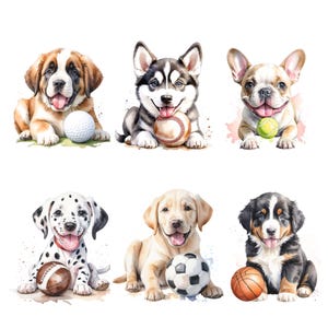 Puppy Sports Nursery Decor (Digital Download) | Puppy Dogs Sports | Baby Boy Sports Nursery | Dog Nursery Decor | Set of 6 | Wall art |