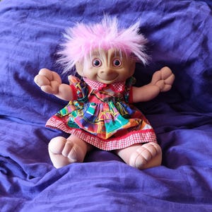 Vintage Ace Novelty Treasure Troll Doll 1992 with Pink Hair and Pink Eyes