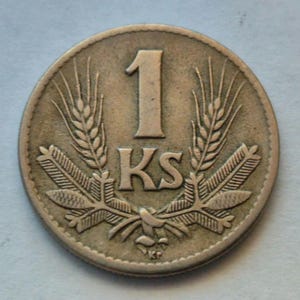 1 Koruna, 1941, Slovak State Coin, WWII Currency Crown