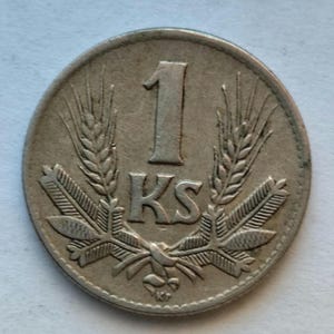 Rare Variant A - 1 Koruna, 1942, Slovak State Coin, WWII Currency Crown