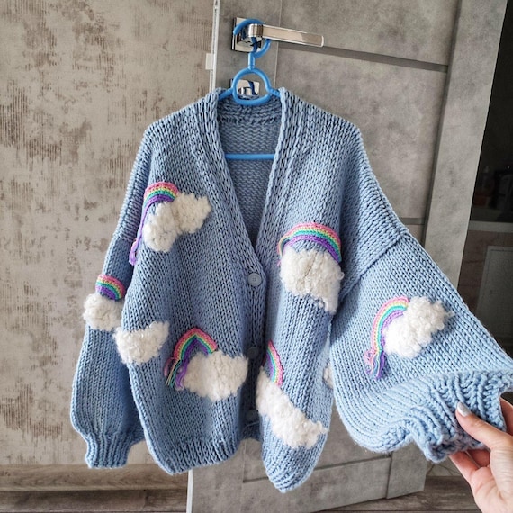 Knitted Cardigan Fluffy Rainbow Cardigan Halcyon Nights Knit