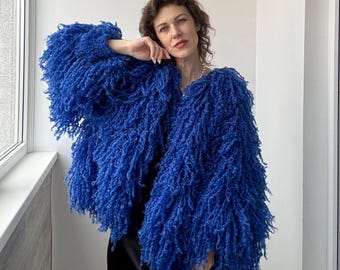 VTG 80s Shaggy Knit Cardigan - Etsy