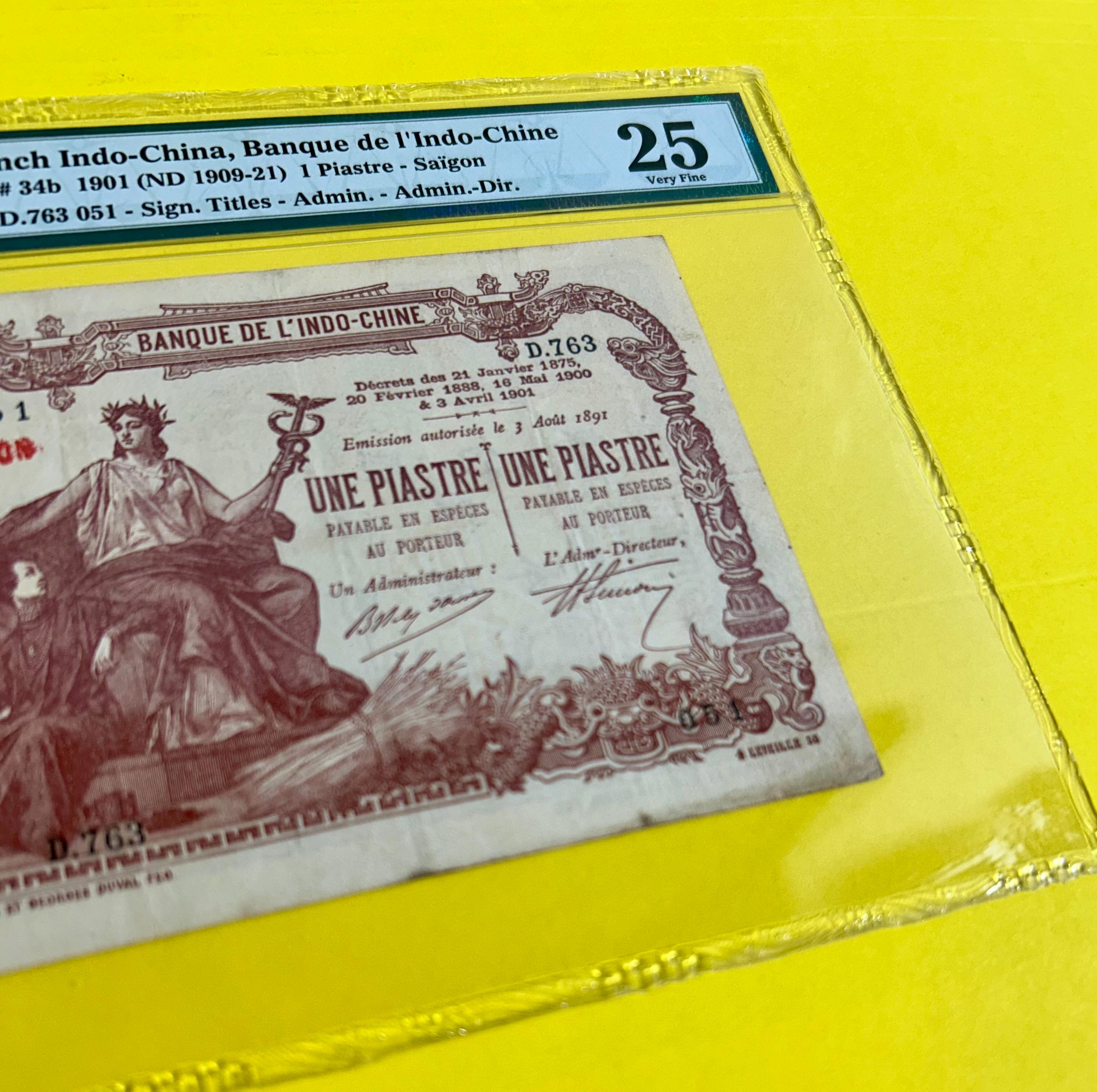 1901 French Indo-china 1 Piastre: Banque De L'indo-chine, PMG 25