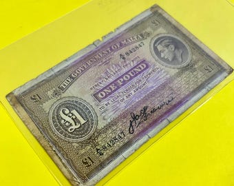 1 POUND. 1914 Year. The Government of Malta. Serial# A/6 842847. Good. NO GRADED.
