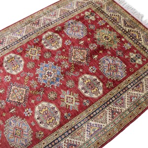6x8 Red Kazak Area Rug - Afghan Hand Knotted Veg Dye Wool Tribal Kazak Area Rug - Rugs for Living Room - Bedroom Rug - Tribal Rug