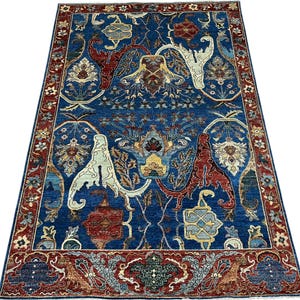 6x9 Blue Oriental Area Rug - Afghan Hand Knotted Veg Dye Wool Area Rug - Bedroom Rug - Rug for Living Room - Tribal Rug - Afghan Floral Rug