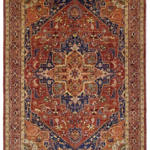 Alfombra Heriz roja de 10 x 14 pulgadas, estilo persa afgano, tejida a mano, con teñidos vegetales, estilo medallón de lana, alfombra de gran tamaño, alfombra para dormitorio, alfombras para sala de estar