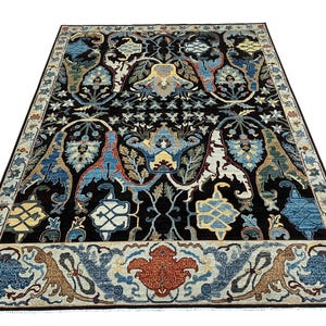 9x12 Ft Dark Blue Serapi Oriental Area Rug - Afghan Hand Knotted Veg Dye Floral Area Rug - Rug for Living Room - Bedroom Rug - Oriental Rug