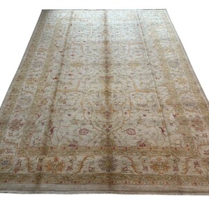 8x11 Ft Beige Blue Persian Area Rug - Afghan Hand Knotted Veg Dye Wool Oriental Area Rug - Rugs for Living Room - Bedroom Rug - Floral Rug