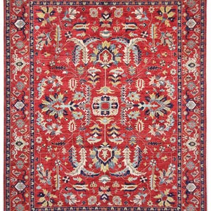 9x12 Red Bidjar Area Rug - Blue Red Afghan Hand Knotted Veg Dye Wool Bidjar Area Rug - Floral Rug - Bedroom Rug - Rugs for Living Room
