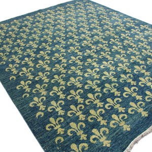 7x9 Blue Symbol Gabbeh Area Rug - Turquoise Afghan Hand Knotted Veg Dyed Wool Gabbeh Rug - Bedroom Rug - Rugs for Living Room - 7&#39;10x9&#39;6