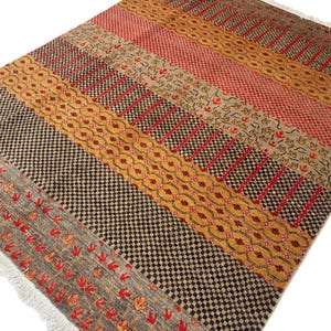 6x8 Grey Persian Area Rug - Multicolor Pattern Afghan Hand Knotted Veg Dyes Wool Area Rug - Bedroom Rug - Art Room Rug - Rug for Living Room