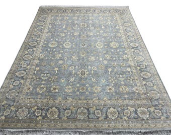 Alfombra Bidjar gris de 9 x 12 pies - Alfombra Bidjar con flores teñidas a mano en azul grisáceo y nudos afganos - Alfombra para sala de estar - Alfombra para dormitorio
