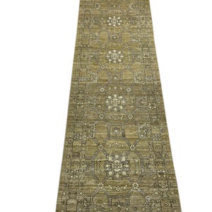 10 Ft White Washed Vintage Persian Runner Rug - Muted Green Grey Afghan Hand Knotted Veg Dye Floral Runner Rug - Hallway Runner Rug