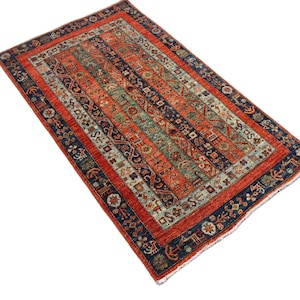 3x5 Orange Blue Tribal Persian Area Rug - Multicolor Dotted Afghan High Quality Hand Knotted Veg Dyed Wool Area Rug - Small Accent Rug